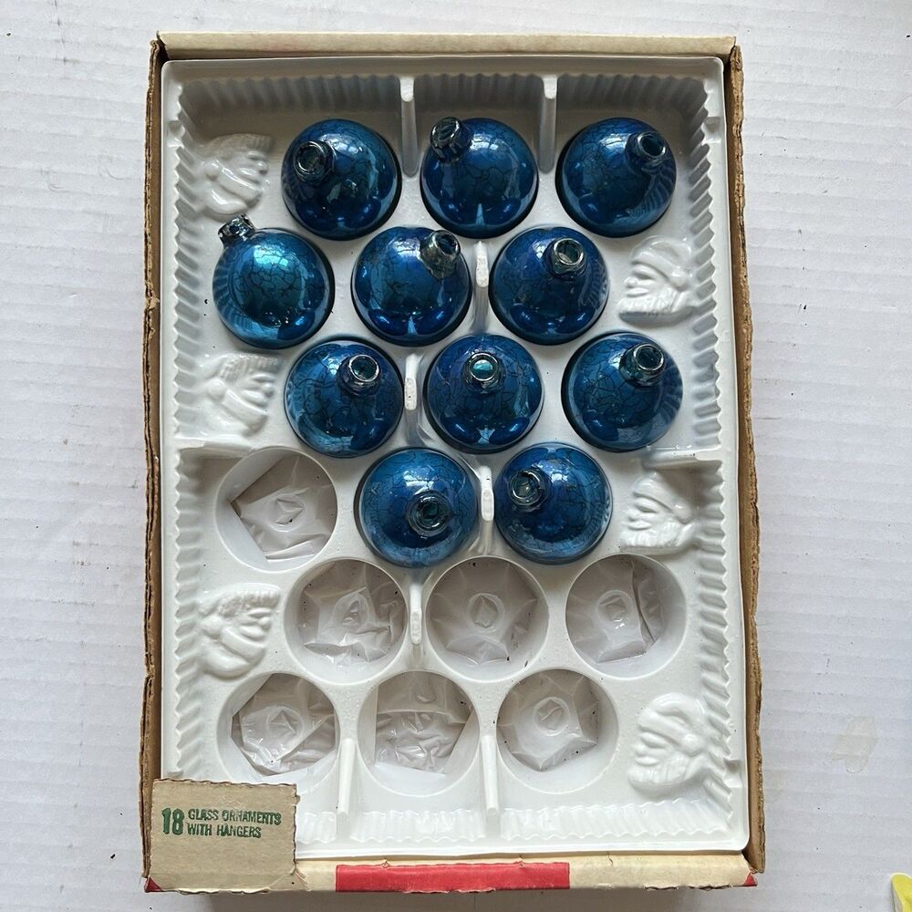 Vintage Paragon Glass Christmas Tree Ornament Balls Blue No Hooks 11